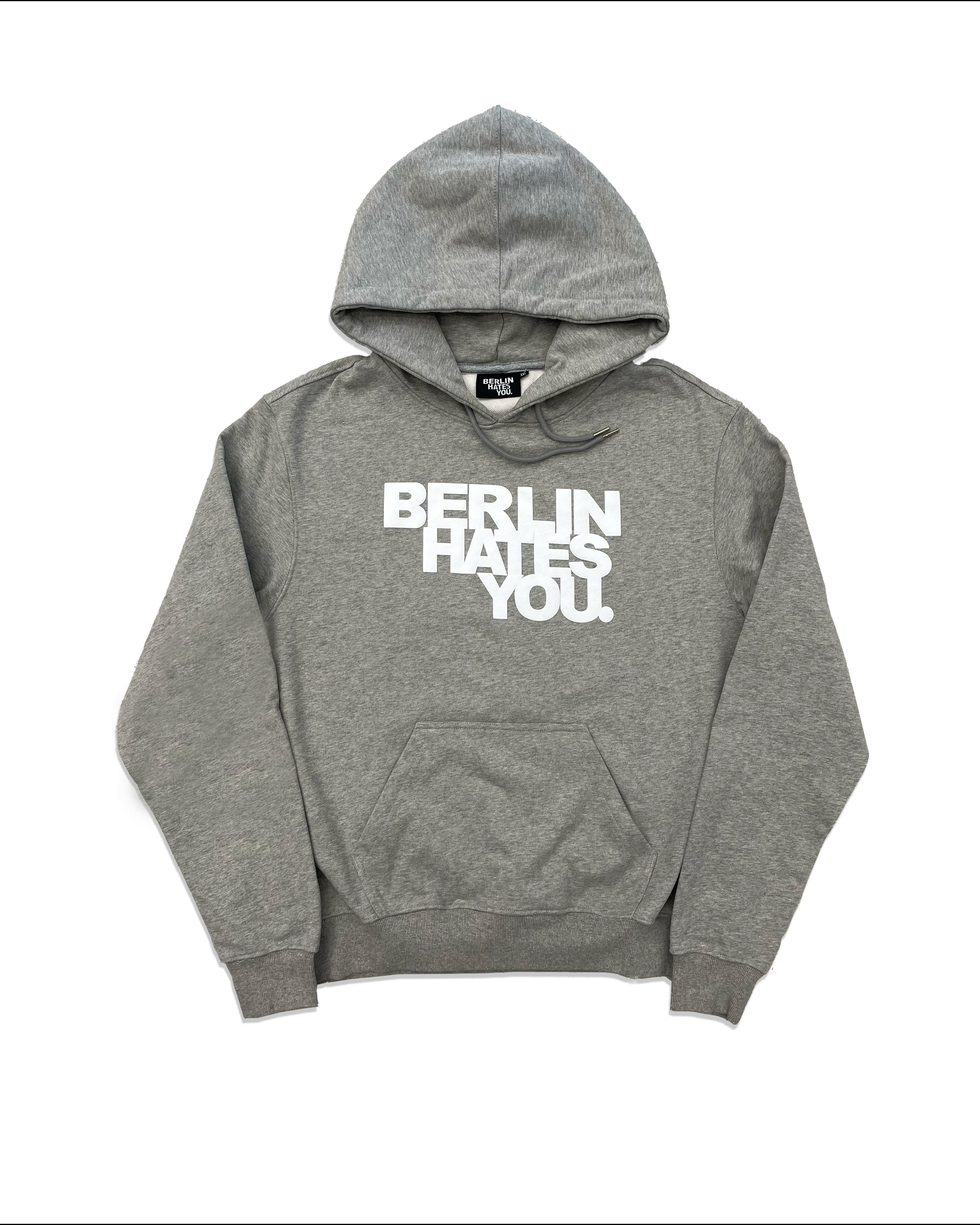 BERLIN HATES YOU. GREY WHITE PUFFER PRINT